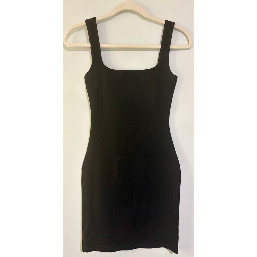 MESHKI Black Ribbed Bodycon Mini Dress Women's Small Square Neck - Picture 7 of 8